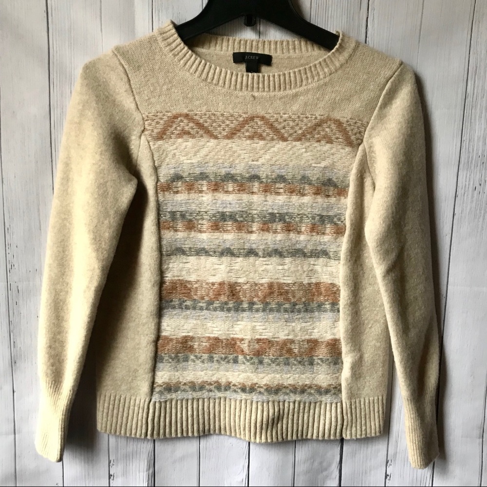 J. Crew NWOT Beige 100% Wool Fair Isle Sweater